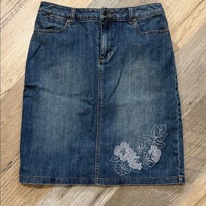 Chadwick’s Denim Skirt with Embroidered Floral Accent - Blue